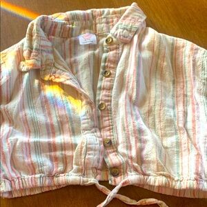 Wonder Nation Pink and Cream Striped Button-Down sleeveless shirt